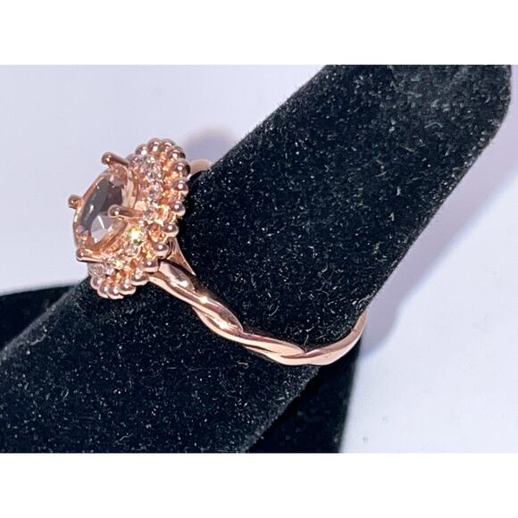 1.50 CT Oval Lab Created Morganite Diamond Halo Engagement Ring Rose Gold Plated - Picture 9 of 12